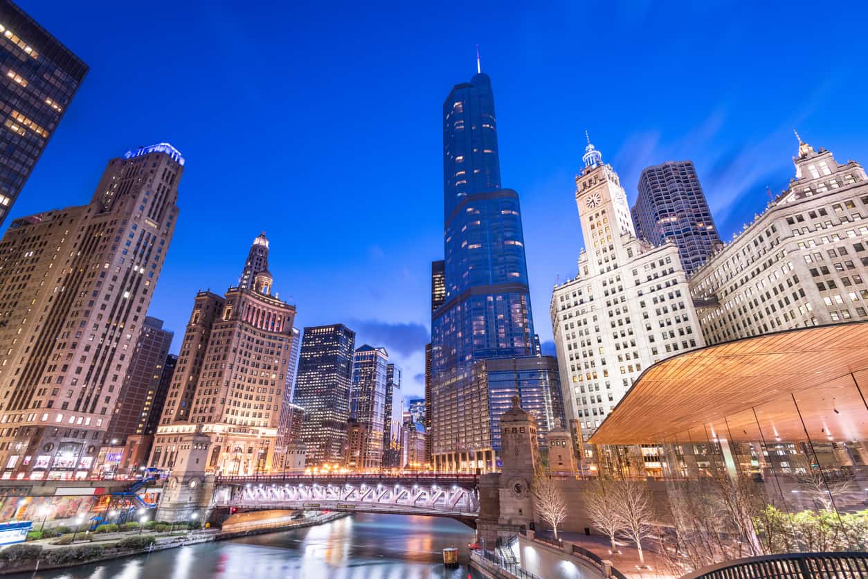 Artistic image of Chicago skyline at night - Copyright Attorney Naperville